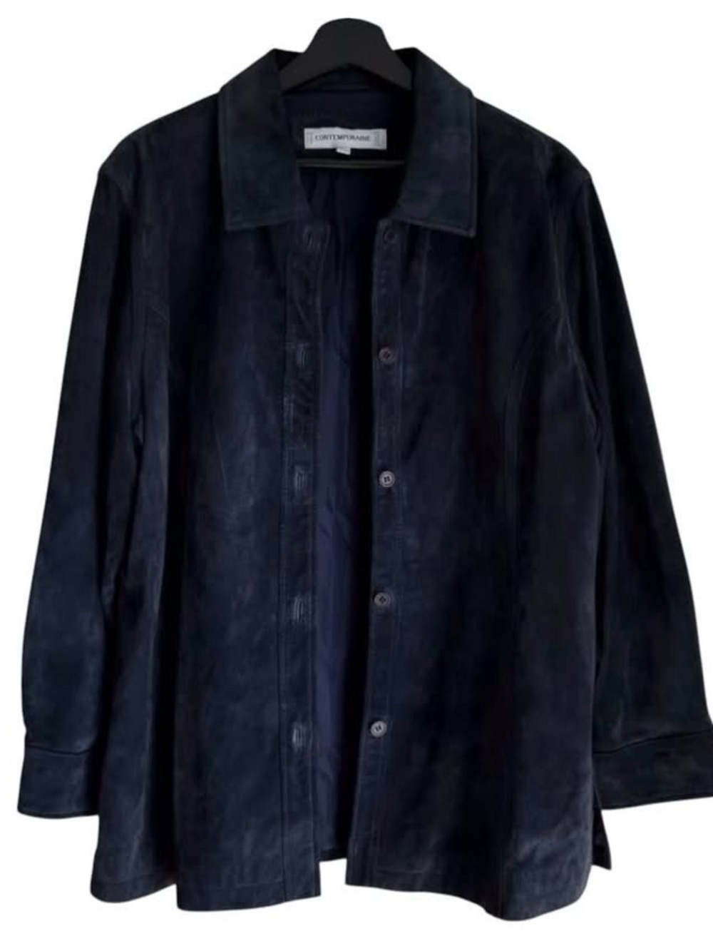 Simons Navy Leather Suede Button-Front Jacket Coat Shacket Layering Unisex Blue